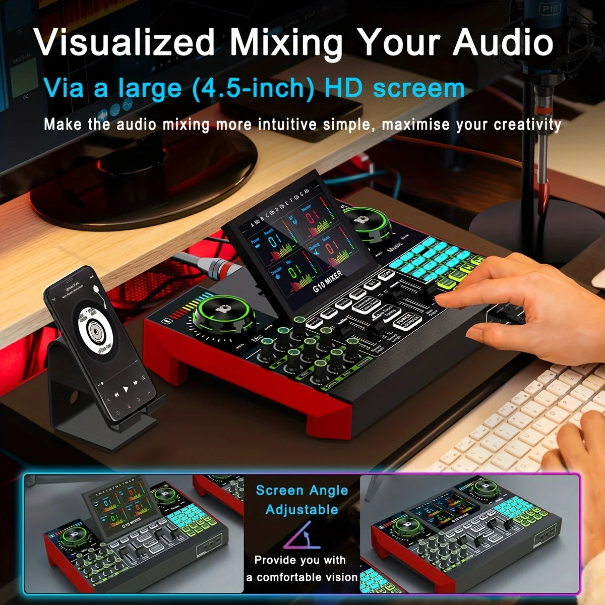 Tenlamp G10 Podcast Microphone Bundle with Live Sound Card Audio Mixer, Voice Changer DJ Effects XLR 3.5mm Interface for PC Smartphone Gaming Streaming Recording YouTube Studio Vlog