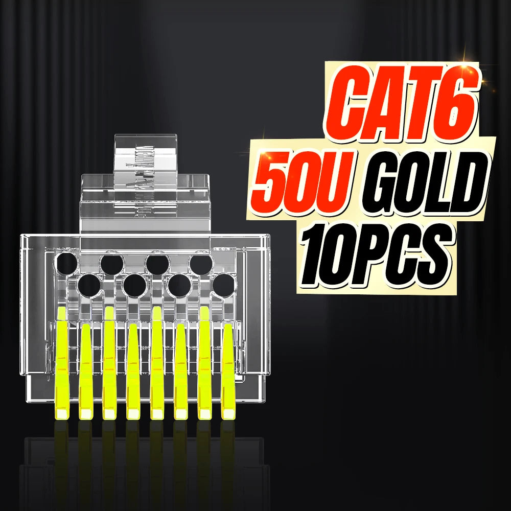 AMPCOM RJ45 Connector Pass Through CAT6 CAT5E Modular Plug Network Ends UTP 3U 50u Gold Plated 8P8C Crimp End for Ethernet Cable