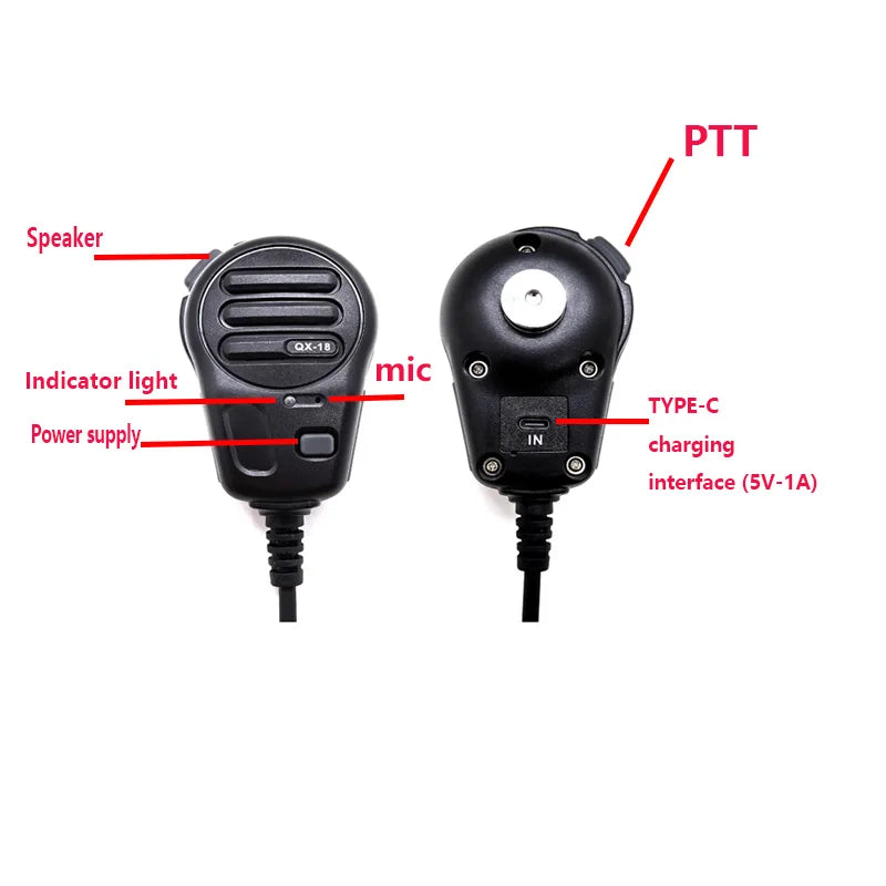 3.5mm Jack Plug  PTT Walkie Talkie Microphone wtih Handheld and Shoulder Speaker  for Zello APP