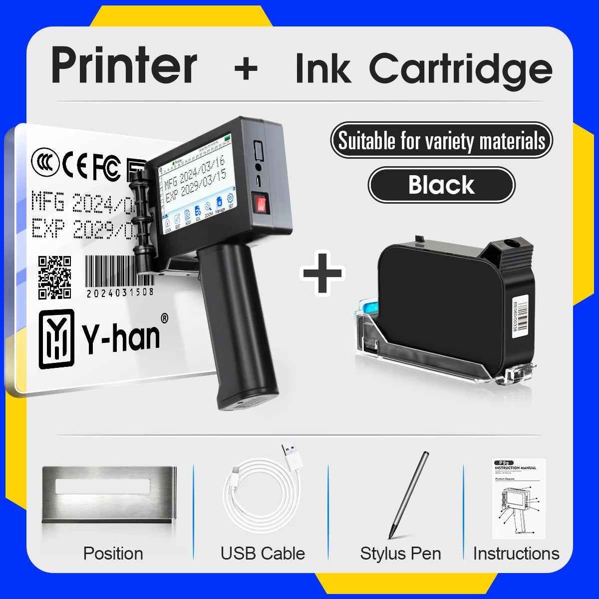 Yhan 12.7mm Portable Inkjet Printer Unencripted for Expiry Date Barcode QR Code Batch Numbers Best Value Logo Printing