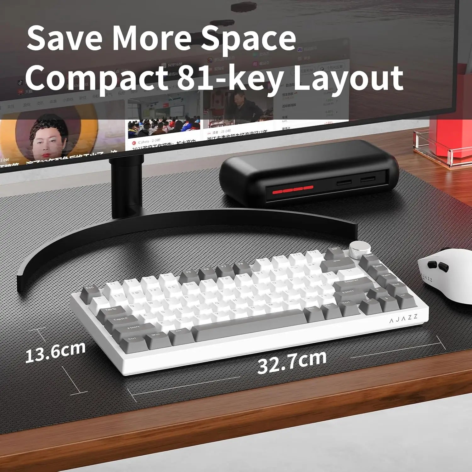 AJAZZ AK820 Wired Gaming Keyboard Red Switch 75% Layout Ergonomic Hot-swappable Detachable Cable