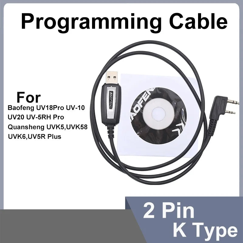 1/2PCS USB Programming Cable UVK5 UVK6 5RPlus Baofeng 18Pro 13Plus 17Plus V2 Programming Cable CD Software Radio Accessories