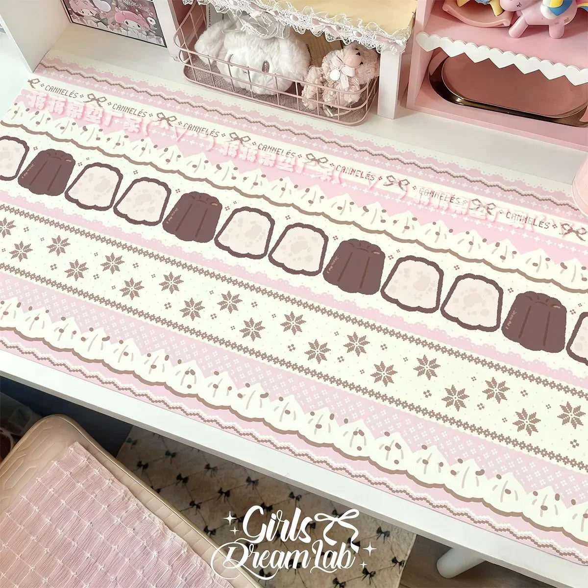 Leather Desk Pad Protector Pink Strawberry Cake Girl Kawaii Mouse Pad Office Desk Mat Waterproof Non-Slip PU Desk Blotter Pad