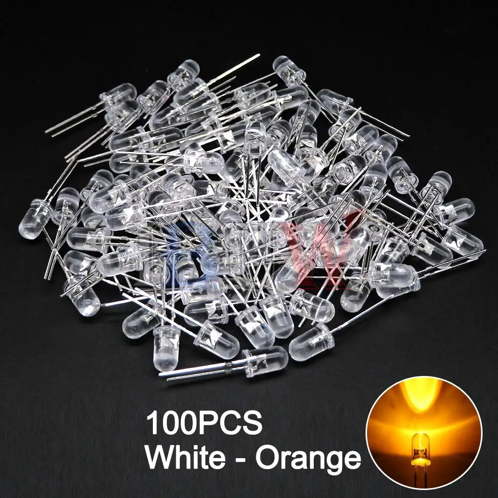 100PCS/LOT 5mm LED Diode F5 Assorted Kit IBUW White Green Red Blue Yellow Orange Pink Purple Warm White DIY Light Emitting Diode