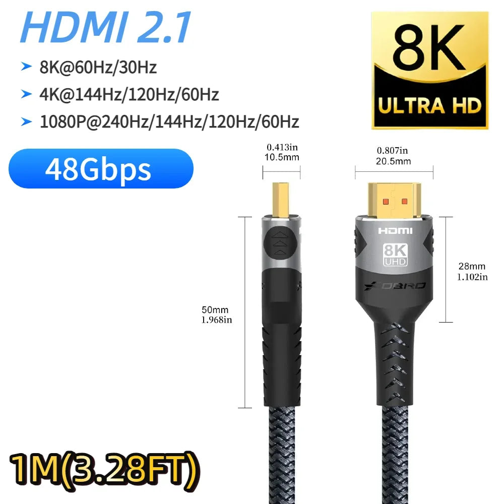 HDMI 2.2/2.1/2.0 Cable Maximum Bandwidth 96Gbps Support 8K@120Hz 4K@240Hz 2K@360Hz LIP Protocol for TV Monitor Game Console