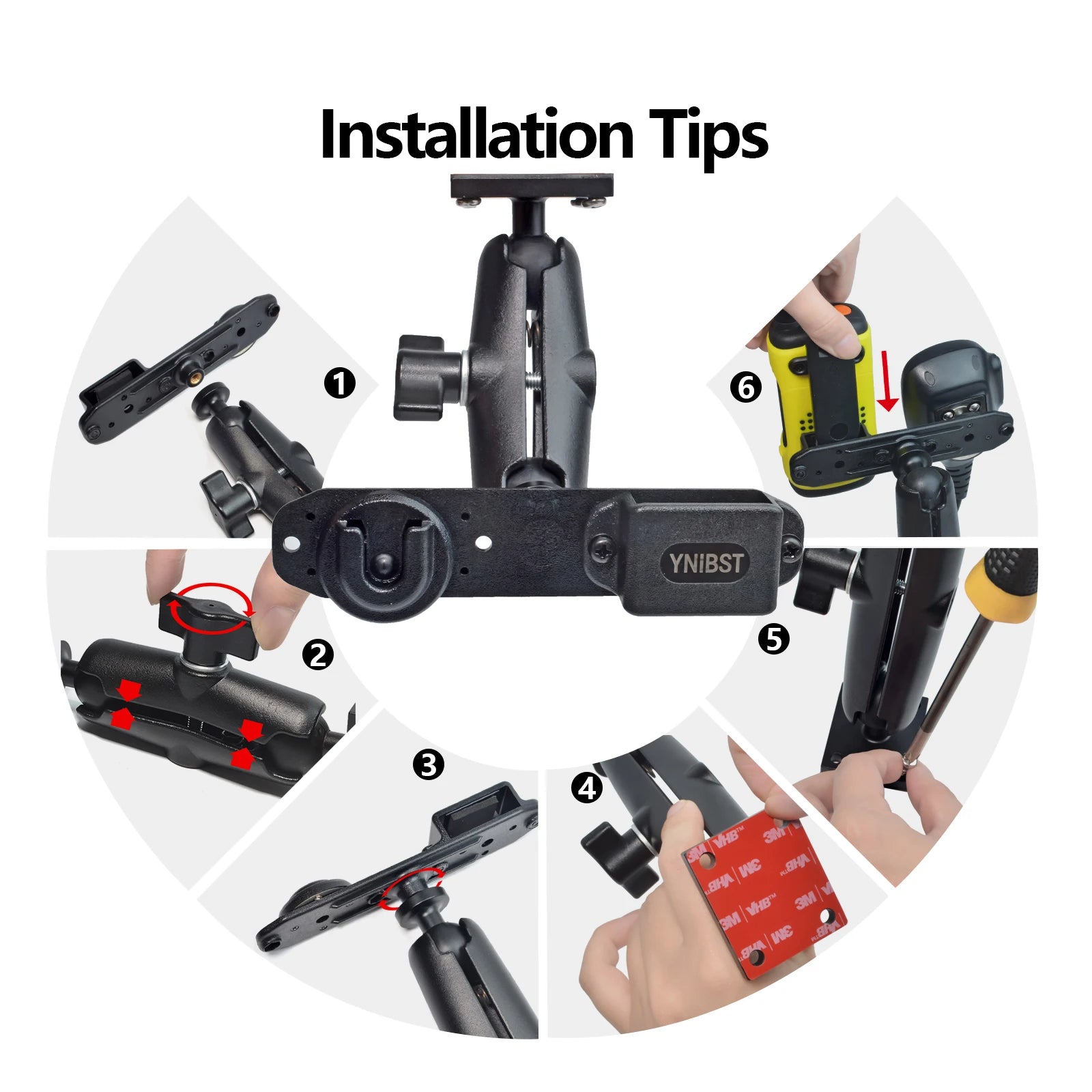 Handheld Radio and CB Mic Holder Heavy Duty Drill Base Holder Mount with Aluminum Arm with Adhesive Back and Pre Drill Holes