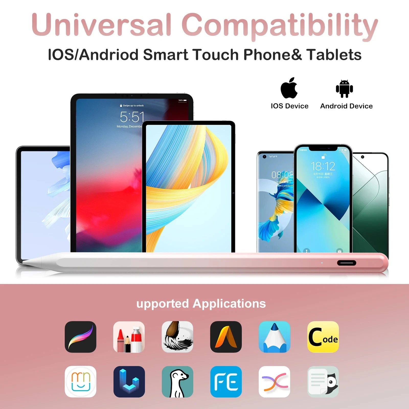 Universal Gradient Stylus Pen Compatible For Android and iOS Tablet Phones Touch Screens Stylus Pencil For iPad Lenovo Xiaomi