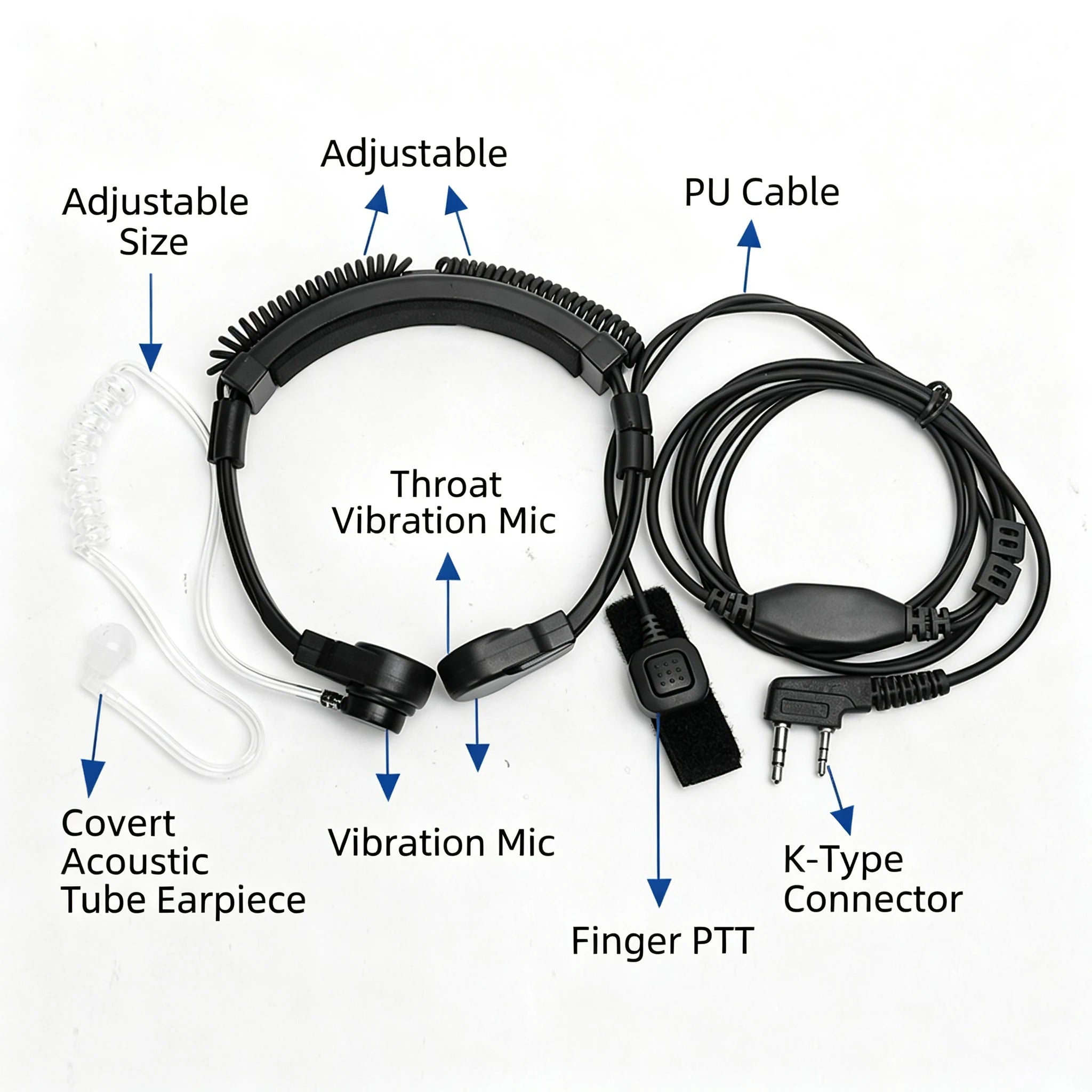 Baofeng Walkie-Talkie Headset with Throat Vibration, Throat Microphone, Throat Control, Air Duct, Ear Microphone, Finger PPT K H