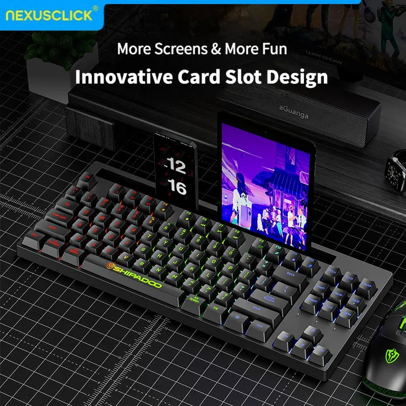 NexusClick Hot Sale 87 keys Backlit Mechanical Feel Keyboard, Wired Gaming Keyboard waterproof Luminous keycap for Laptop Office