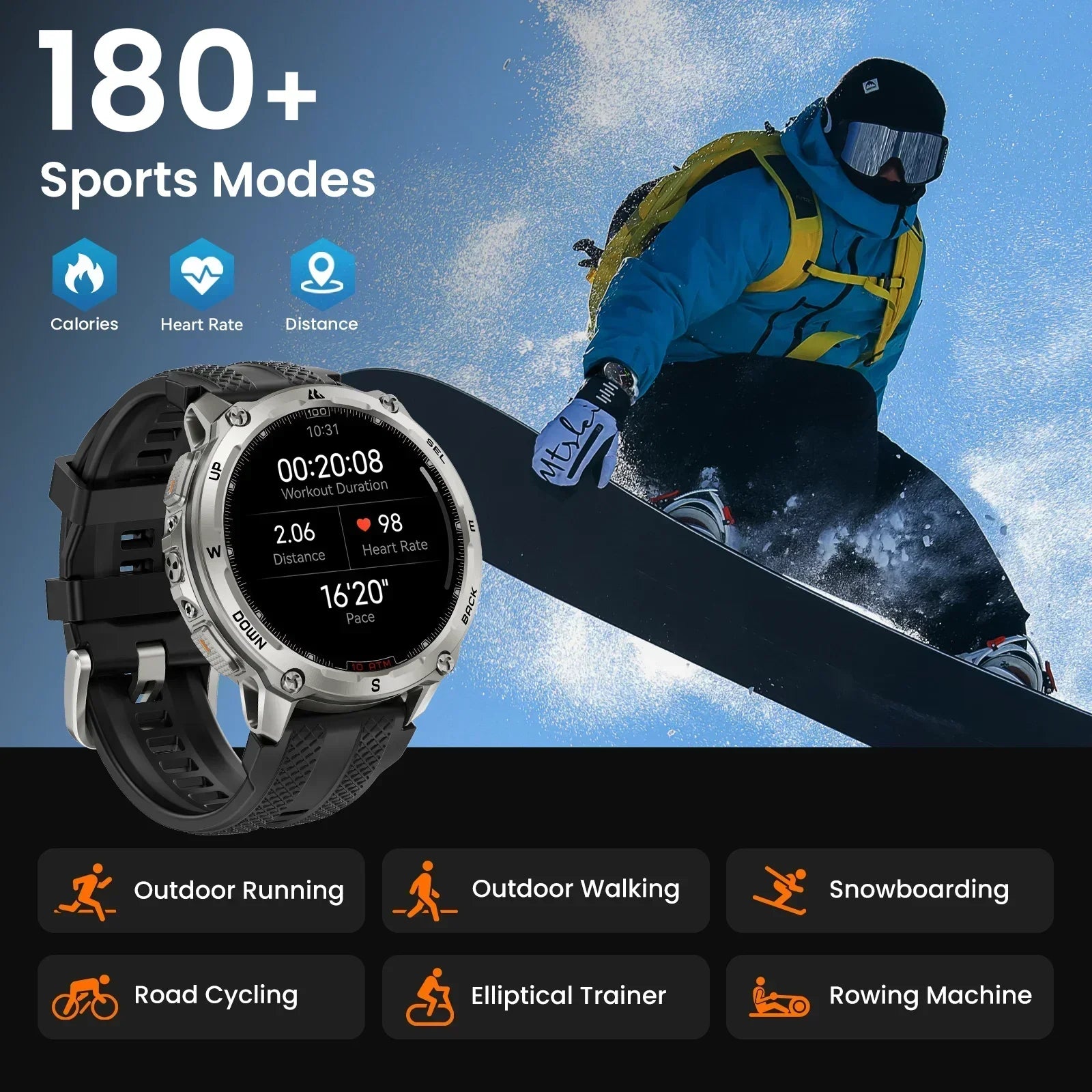 KOSPET Tank T4 Men's Rugged Smart Watch Military Grade GPS Stainless Steel 100M Waterproof 45M Freediving 24/7 Health Monitor