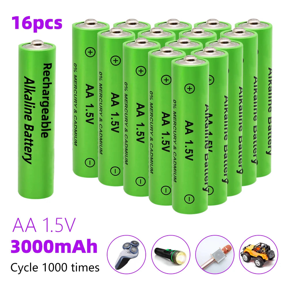 1.5V AA Rechargeable Alkaline Battery 3000mah For Torch Toys Clock MP3 Radio Video Game Digital Camera AA AAABattery