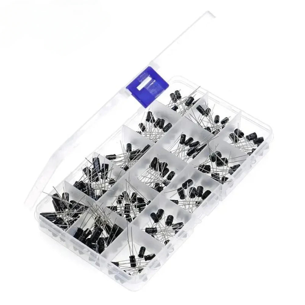 200pcs 15Values Capacitors Set 10V 16V 25V 50V 0.1uF-220uF Electrolytic Capacitor Assortment Kit 0.22uf 2.2uf 100uf