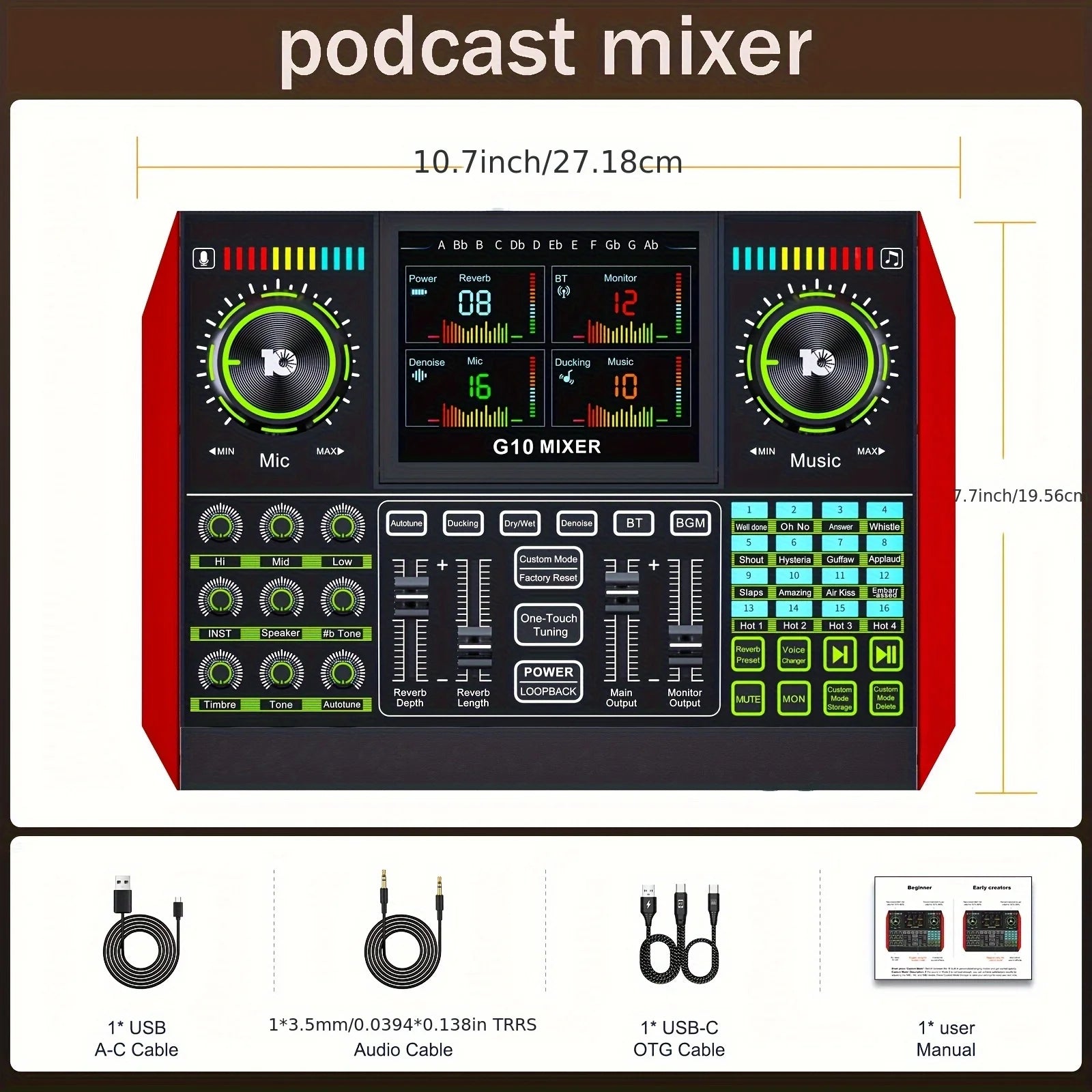 Tenlamp G10 Podcast Microphone Bundle with Live Sound Card Audio Mixer, Voice Changer DJ Effects XLR 3.5mm Interface for PC Smartphone Gaming Streaming Recording YouTube Studio Vlog