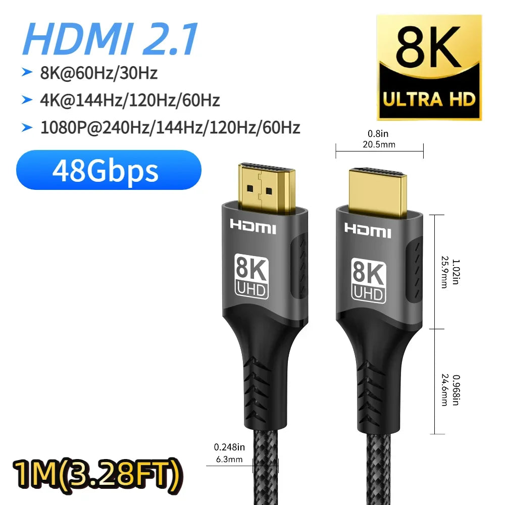 HDMI 2.2/2.1/2.0 Cable Maximum Bandwidth 96Gbps Support 8K@120Hz 4K@240Hz 2K@360Hz LIP Protocol for TV Monitor Game Console