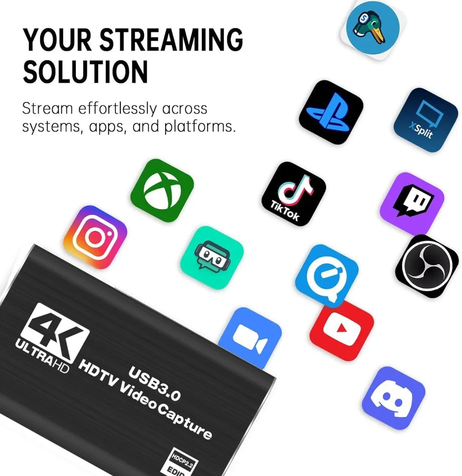 TABLLYUGE 4K USB 3.0 HDTV Video Capture Card HDMI-compatible Video Recorder Grabber For PC PS4 OBS Game Recording Game Audio Mic