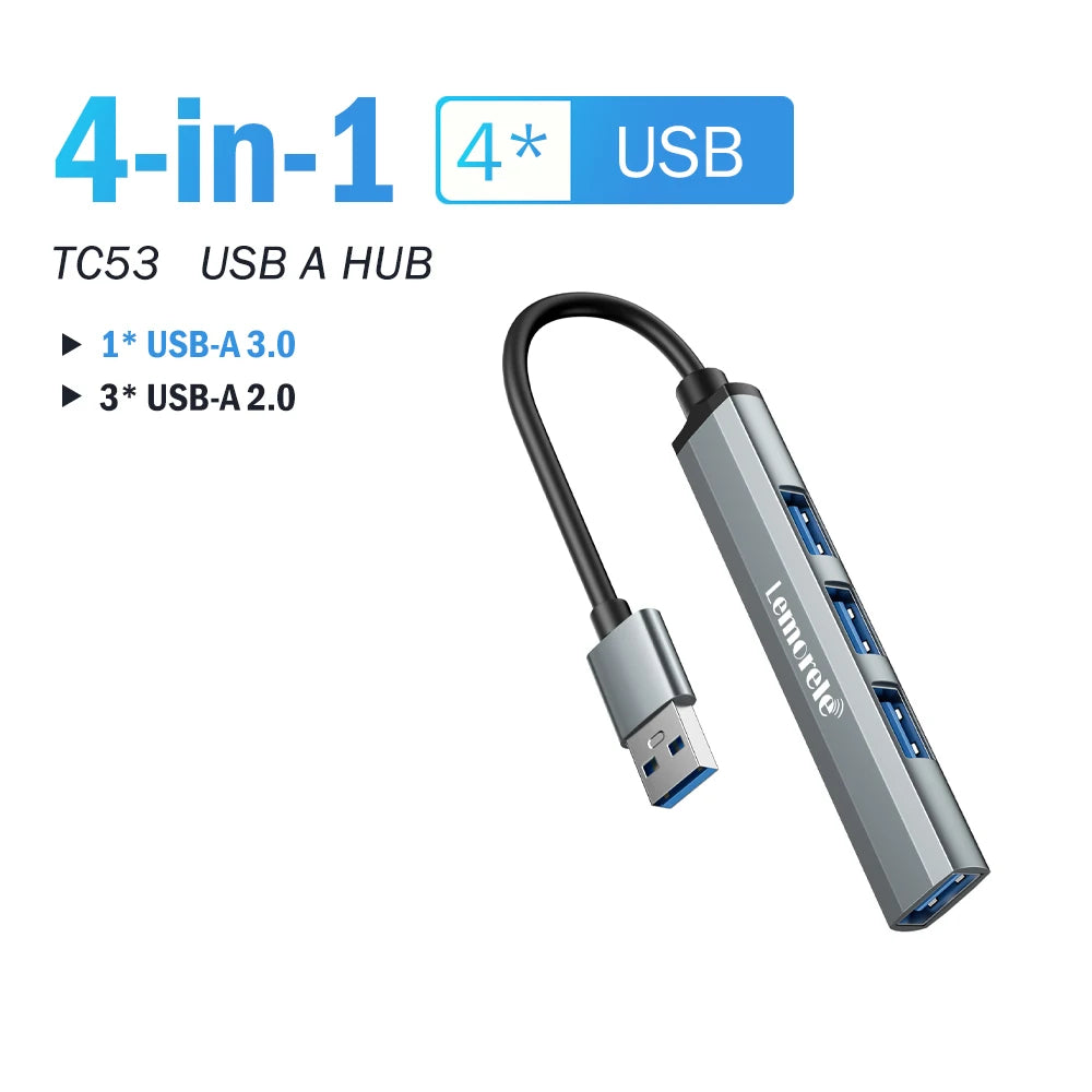 Lemorele 120cm 4Ports USB HUB OTG USB A 3.0 Adapter Multi Splitter Adapter Laptop Accessories For Xiaomi Lenovo Macbook Pro