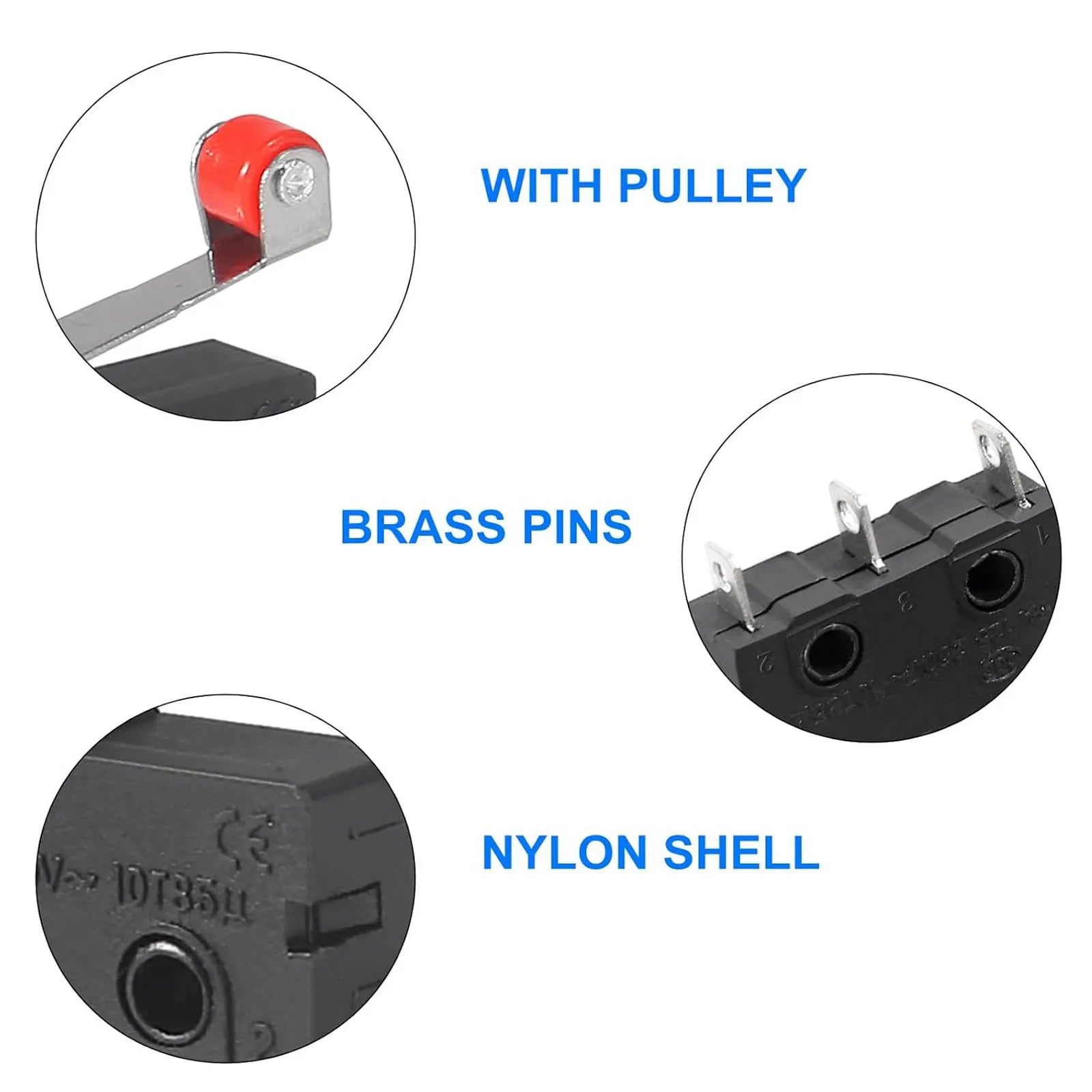 10PCS Micro Limit Switch Normally Open and Close Limit Switch KW12-3 AC 250V 5A SPDT 1NO 1NC 3 Pins Switch with Roller Lever Arm