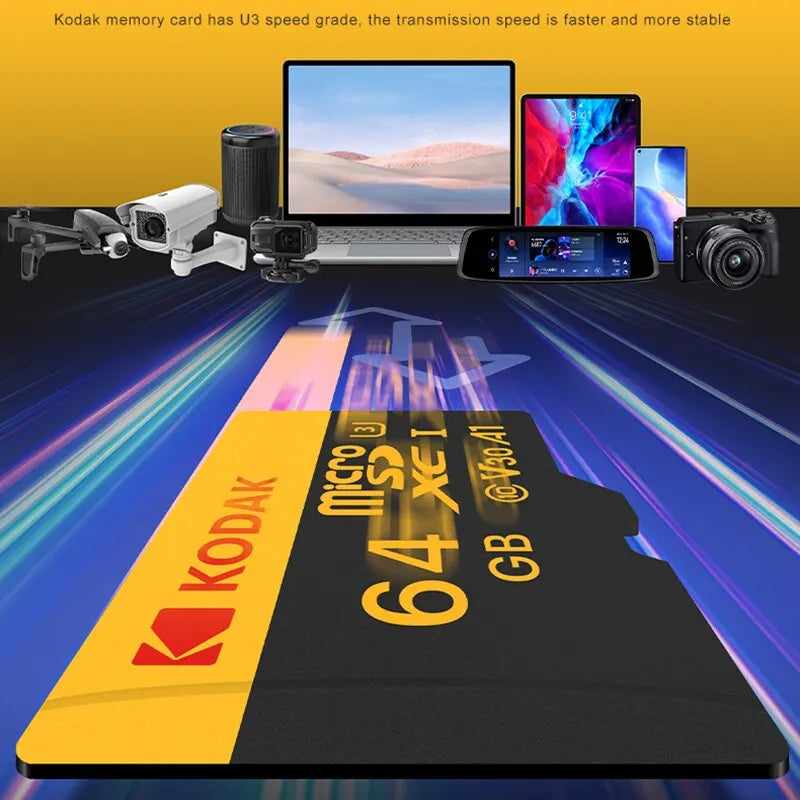 KODAK Micro SD Card Memory Card UP TO 100MB/s C10 U3 32GB 64GB 128GB 256GB TF Card 4K HD For USB Card Reader Adapter Microsd