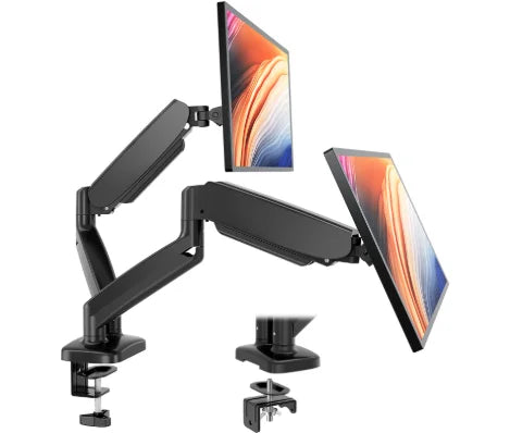 Dual Monitor Stand Arm, Gas Spring 2 Monitor Desk Mount Adjustable Height Swivel VESA Bracket With Clamp And Grommet Base Fits