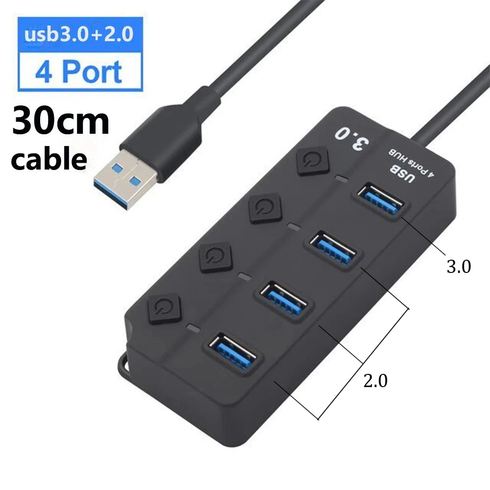 USB Hub 3.0 Multiprise USB High Speed Splitter 7 Port 5Gbps Hub Power Adapter with Switch Long Cable with Multiple Expander Hub