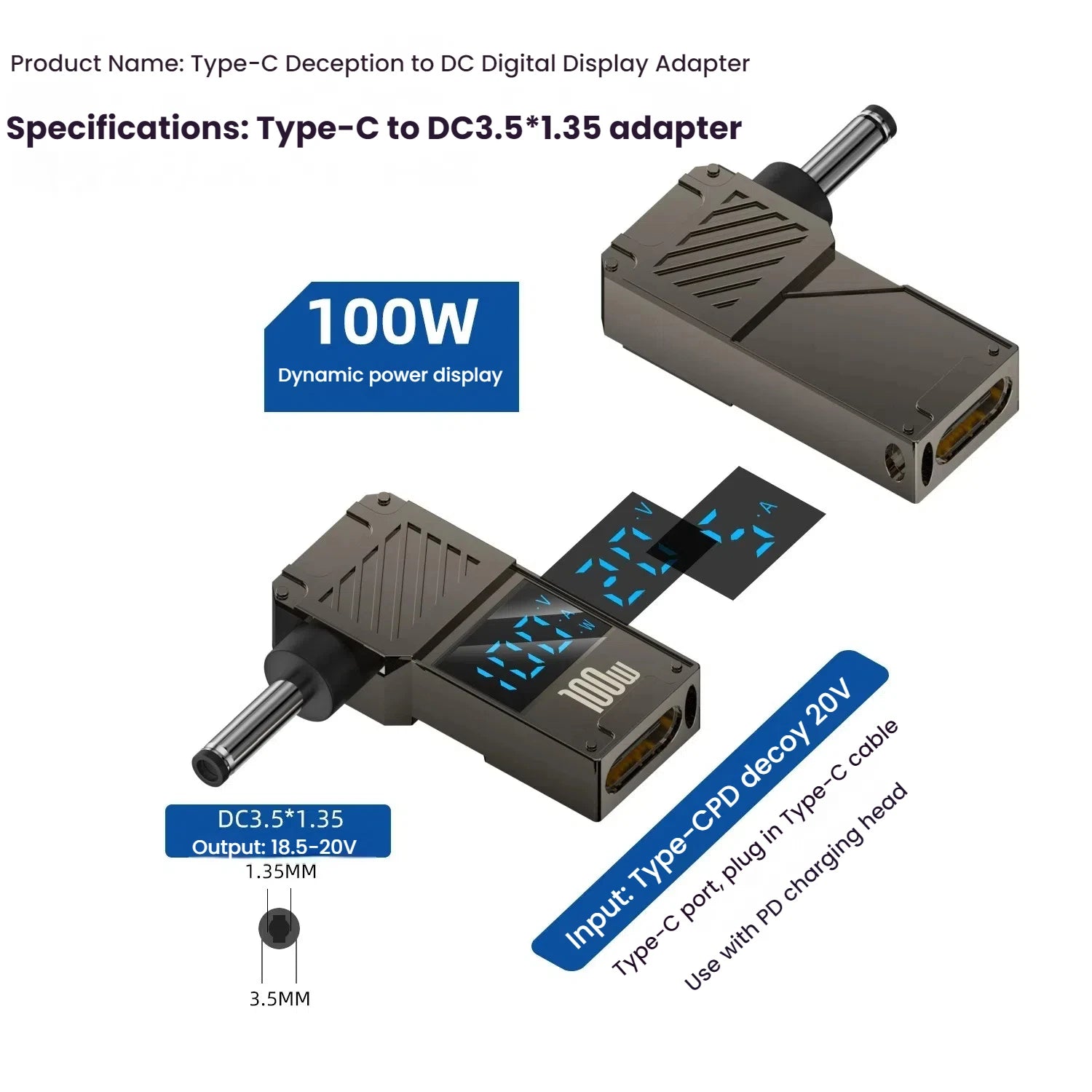 PD 100W Laptop Power Charger Converter Female Type-C To DC Male Jack Plug Supply Adapter Connector 5A For Notebook Computer PC