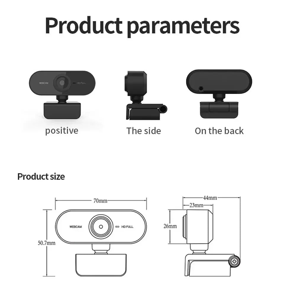 USB Webcam with Microphone for Laptop Desktop, 360° Rotatable Plug-and-Play Camera for Video Calls & Conferences