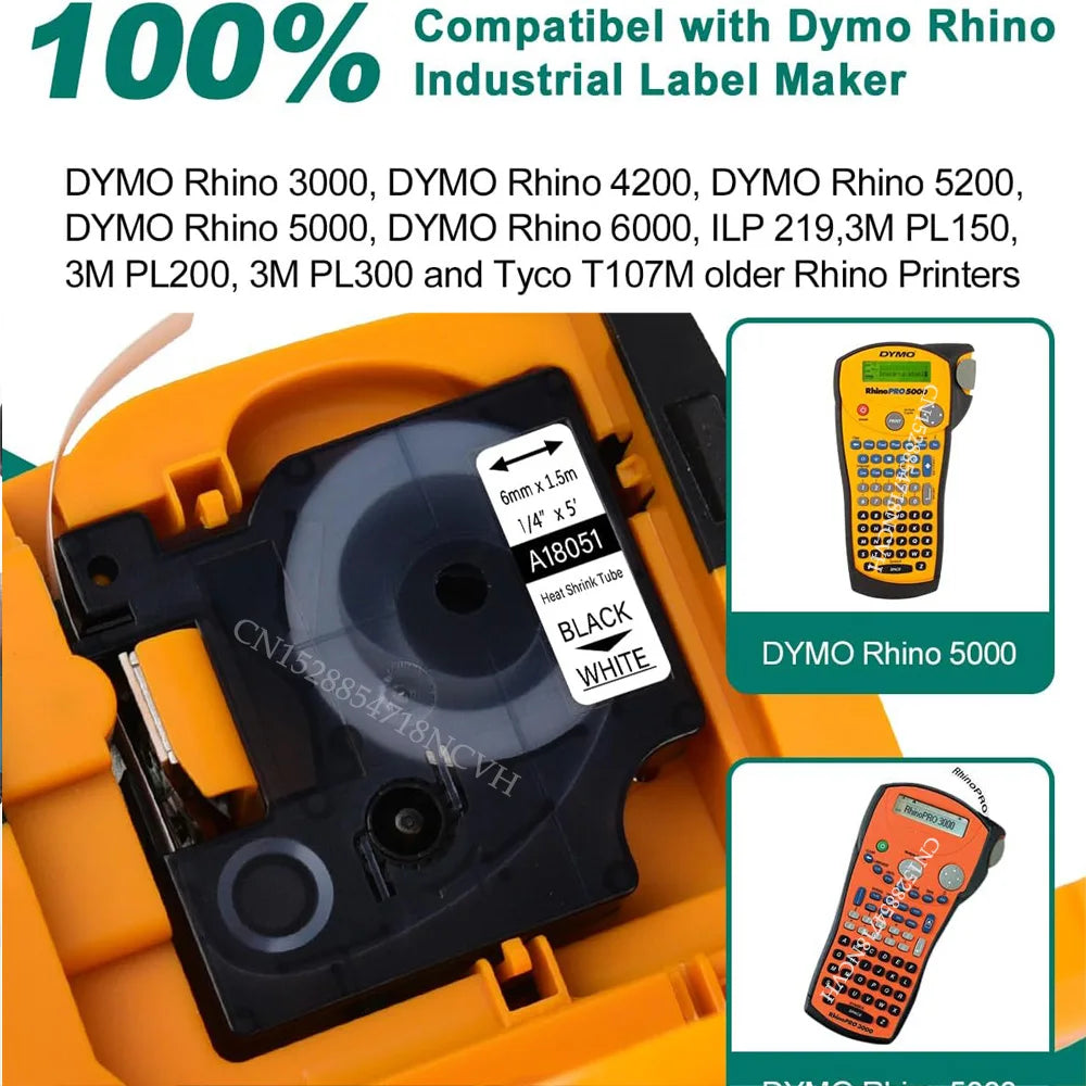 6~24mm Compatible Dymo Heat Shrink Tube Tapes 18051 18052 18053 18054 18055 18056 18057 18058 for Rhino 4200 5200 Label Maker