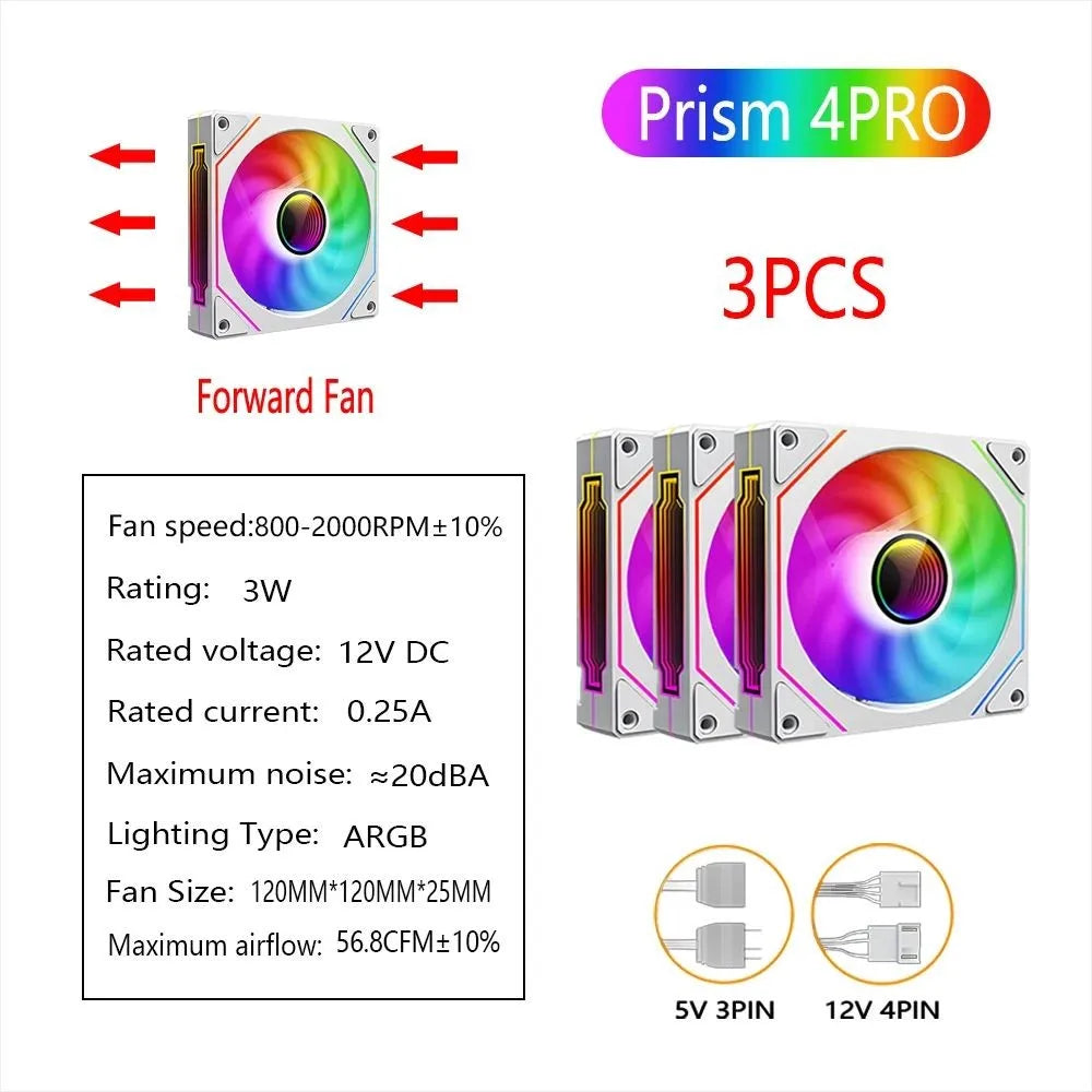 PRISM 4 RS 12cm ARGB 4 Pin Computer Case Fan Quiet Cooling 12V Large Air Volume 1200RPM for Desktop Gaming PC Build