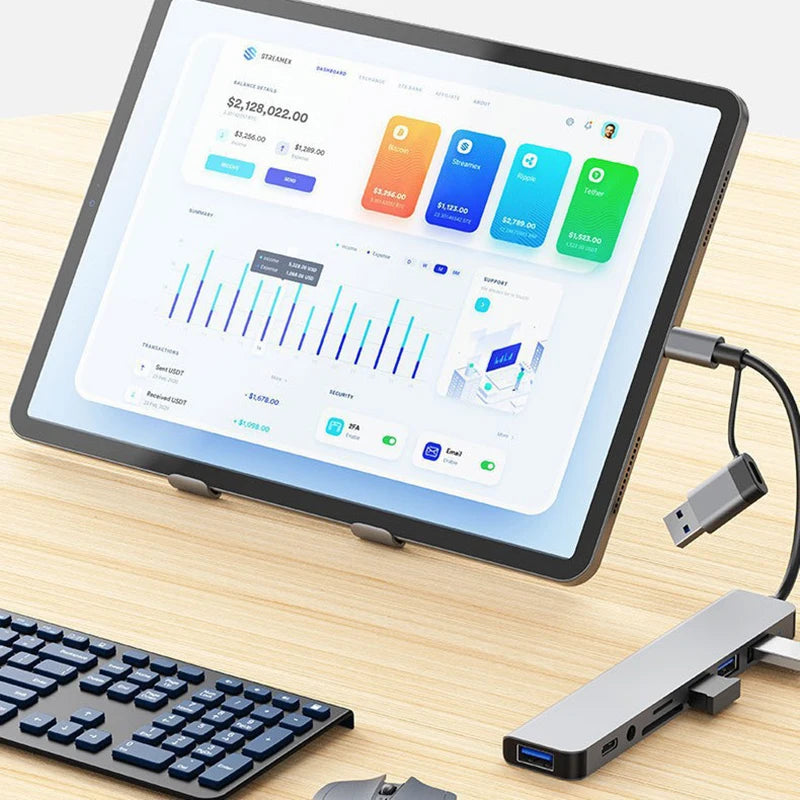 8-in-2 USB Type C Hub with 3.5mm Audio Jack, Micro SD Reader for Laptop/Tablet/Phone, Disk Converter Multi-Interface