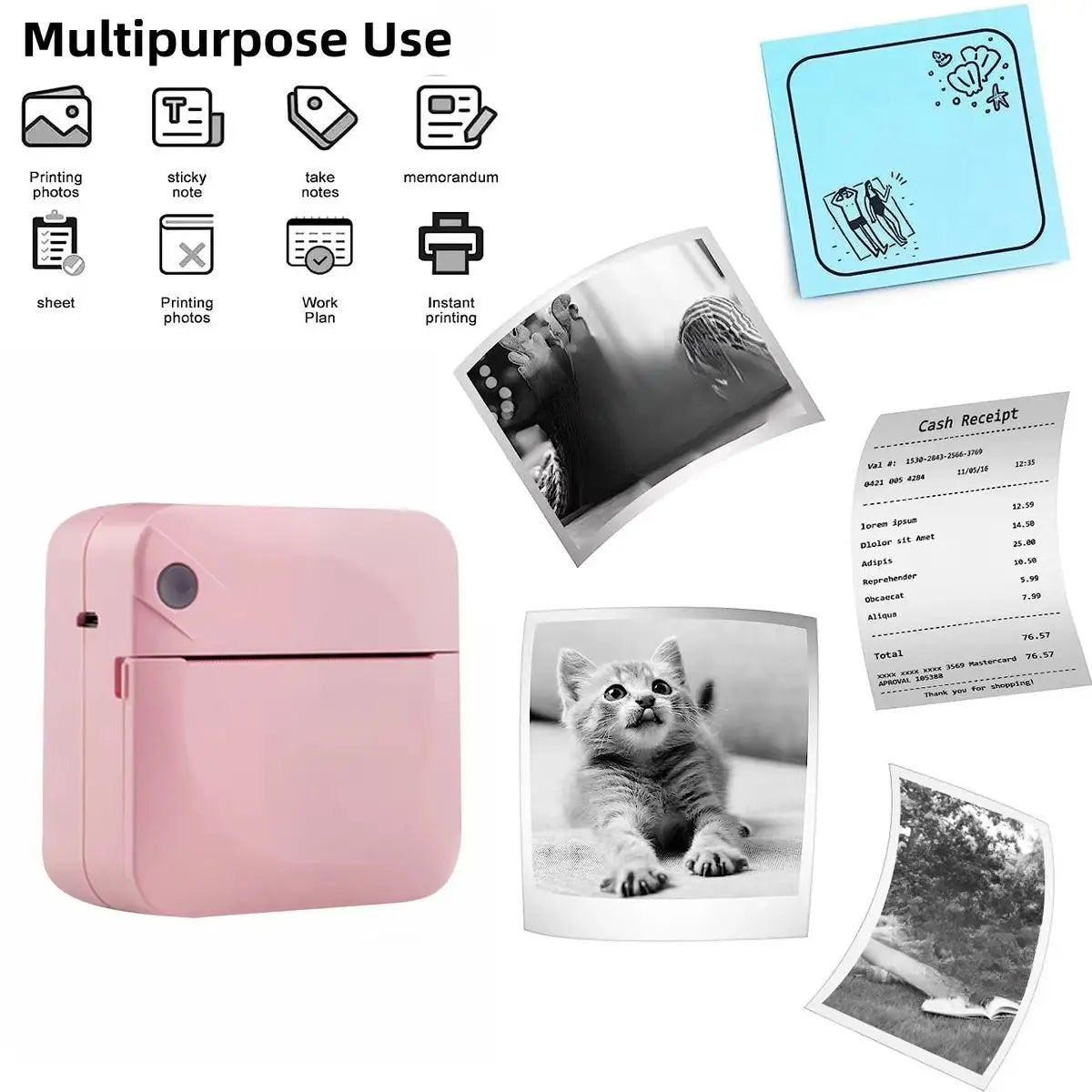 Wireless Portable Mini Thermal Photo Printer with Mobile App USB Charging for Thermal Paper Photos & Notes Ideal for Offices Supermarkets Android/iPhone