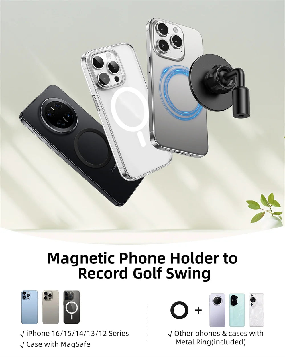 Aluminum Magnetic Golf Monopod Magnet Selfie Stick Golf  Tripod Stand for Golf Traing Aid Swing Recording for Magsafe iPhone