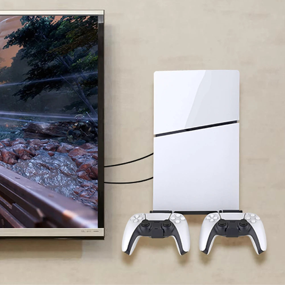 Wall Mount Bracket Console Stand with 2 Controller Mounts Wall Hanging Stand for PS5 Slim Digital Edition and Disc Edition