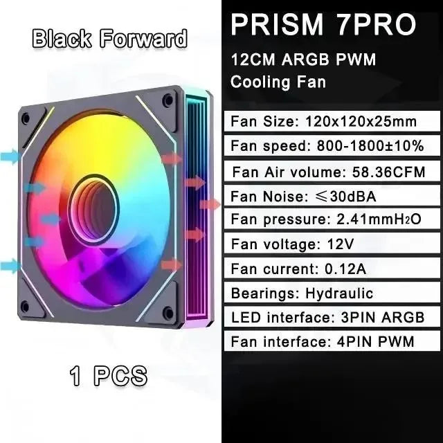 PRISM 4 RS 12cm ARGB 4 Pin Computer Case Fan Quiet Cooling 12V Large Air Volume 1200RPM for Desktop Gaming PC Build