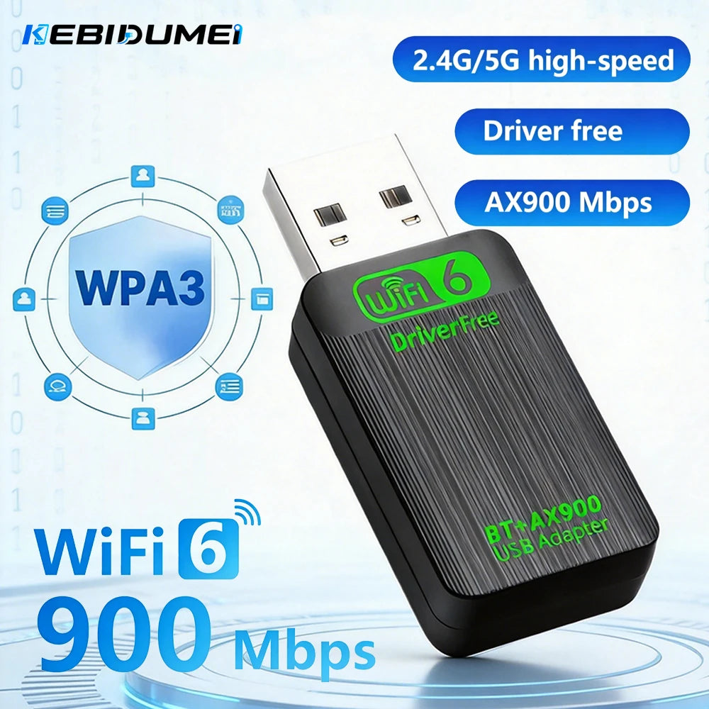 KEBIDUMEI AX900 WiFi6 Bluetooth5.4 USB Adapter 2 IN 1 Dual Band 2.4G 5GHz Wireless Network Dongle WiFi Receiver Support Win10 11