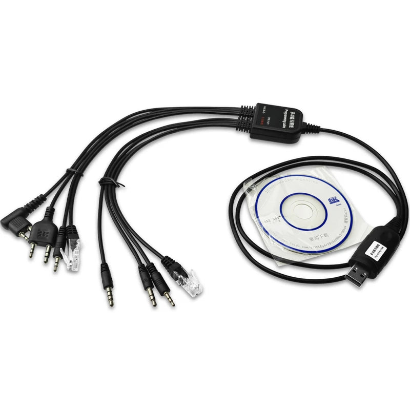 8 In 1 USB Programming Cable For Baofeng Kenwood TYT QYT Motorola AXU4100 Yaesu ICOM Walkie Talkie Radio Car Radio CD Software