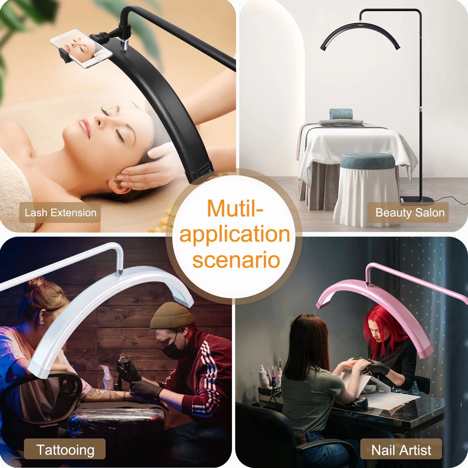 FOSOTO FT-Y8II 28 Inch 45W Led Lash Light Ring Light Half-Moon Light With Floor Tripod For Tattoo Beauty Salon Eyelash Makeup
