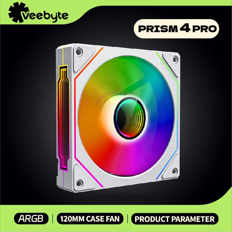 Veebyte PRISM 4 PRO Computer Chassis Fan 120mm 5V 3PIN ARGB 4 Pin PWM Quiet Cooling Fan 12V Large Air Volume 45.2CFM/600-1500RPM