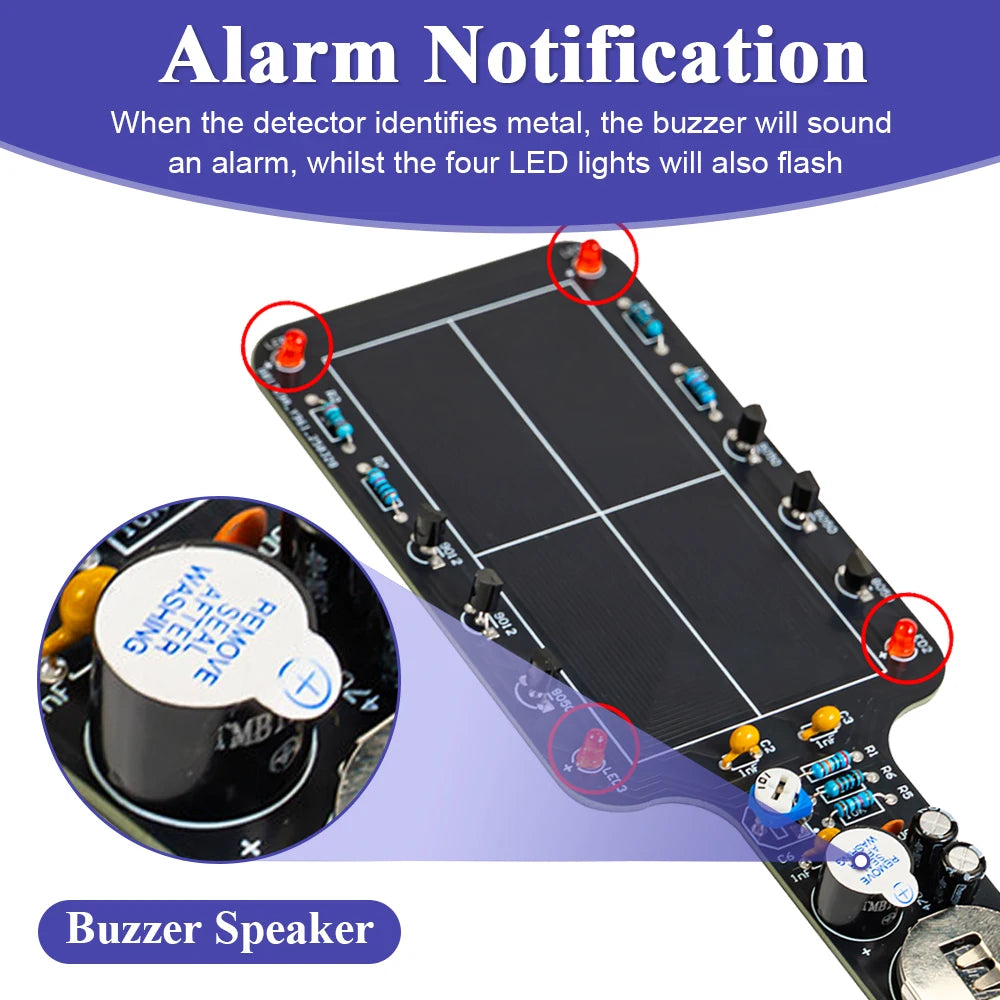 DIY Metal Detector Kit Buzzer Alarm with LED Lights Electronic Soldering Project Circuit Board Building Kit DC6V