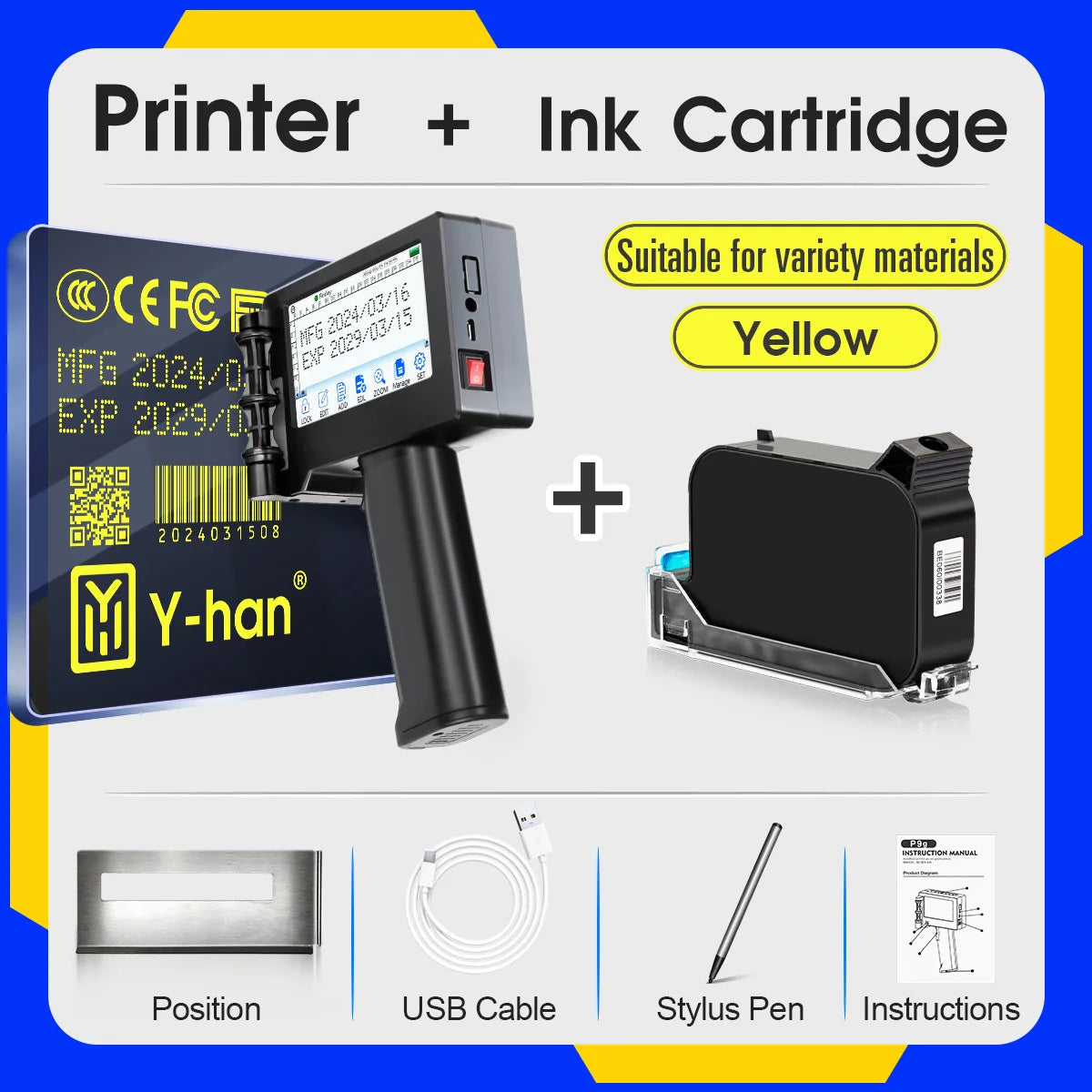 Yhan 12.7mm Portable Inkjet Printer Unencripted for Expiry Date Barcode QR Code Batch Numbers Best Value Logo Printing