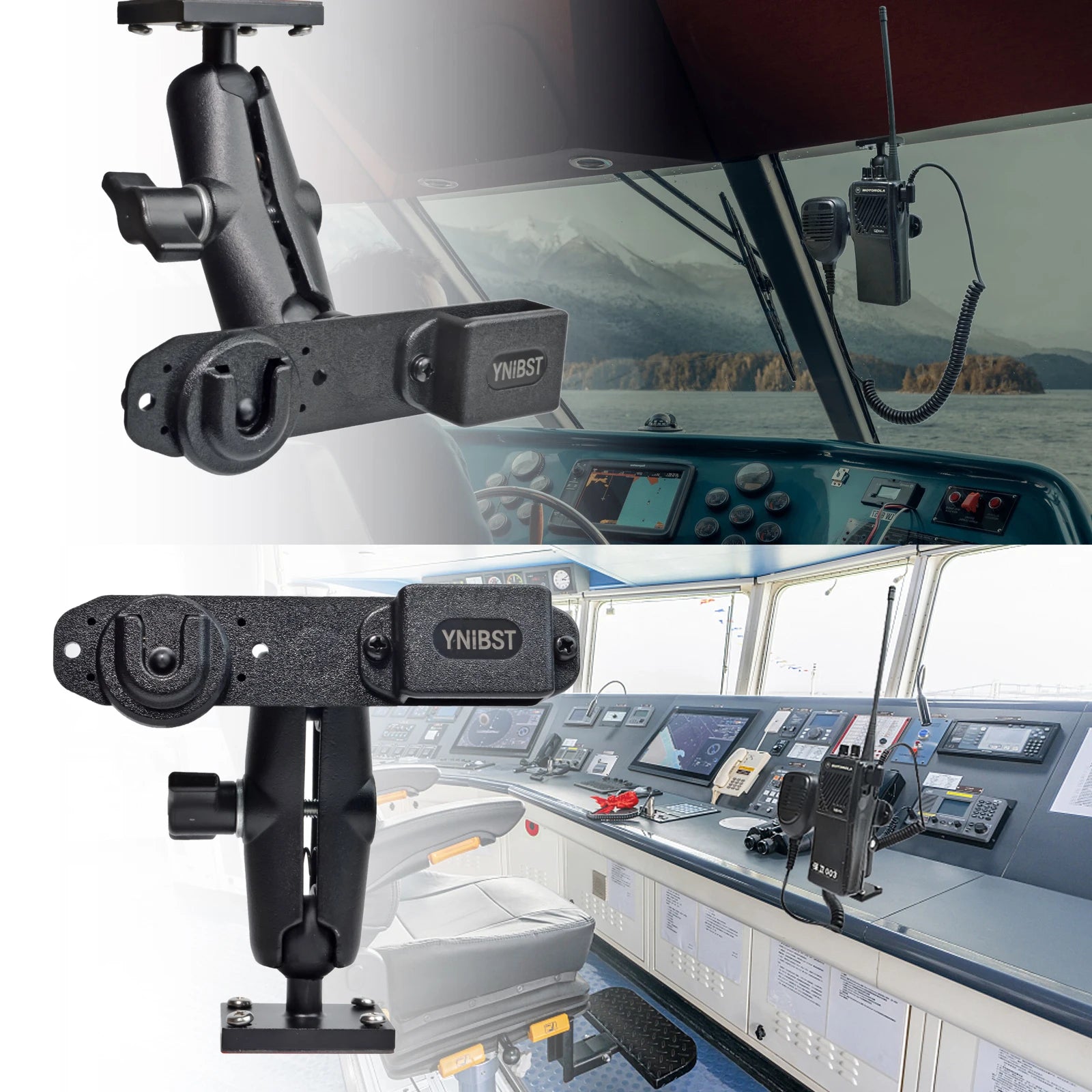 Handheld Radio and CB Mic Holder Heavy Duty Drill Base Holder Mount with Aluminum Arm with Adhesive Back and Pre Drill Holes