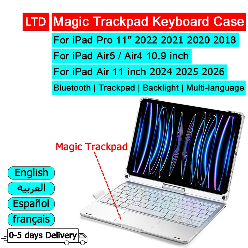 Bluetooth Magic Keyboard Case For iPad Pro 11 2022 2021 2020 2018 Air 5 4 10.9 6 7 8 11 inch 2026 2025 2024 Tablet Case Keyboard