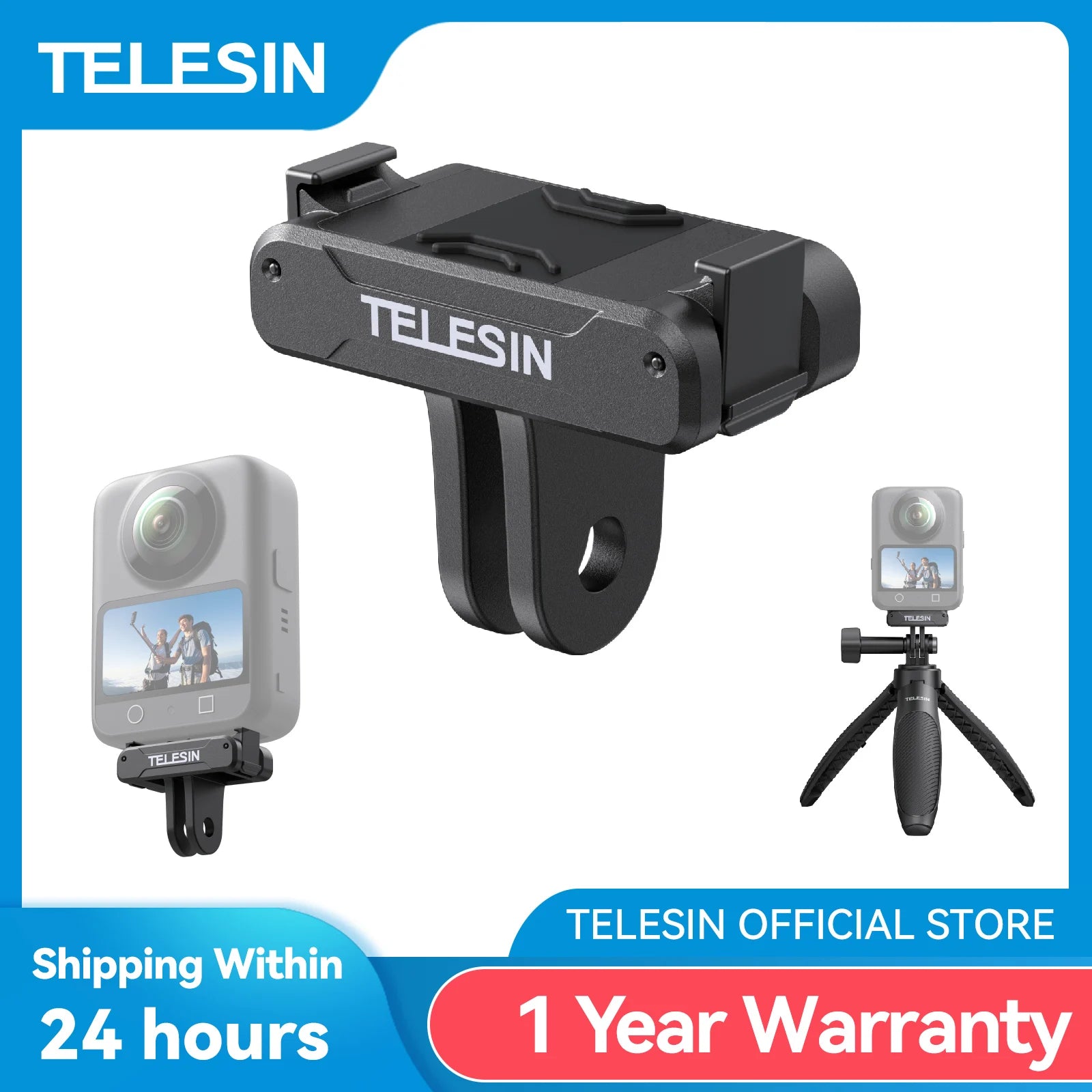 TELESIN Magnetic Two Claw Adapter Action Camera Accessories For DJI OSMO 360 Qucik Release Aluminium Alloy Dual Claw Interface