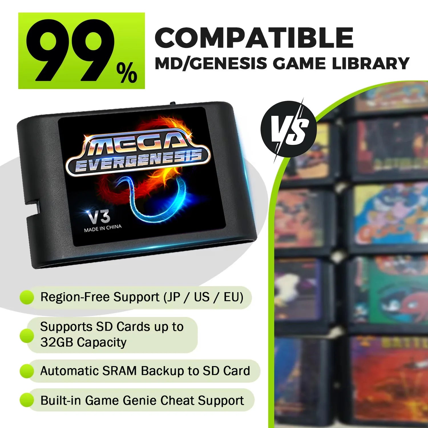 3000 in 1 MD V3 Pro Game Cartridges EDMD FlashCard For SEGA Genesis Mage Drive 16Bit Video Game Console Free With 4G TF Card