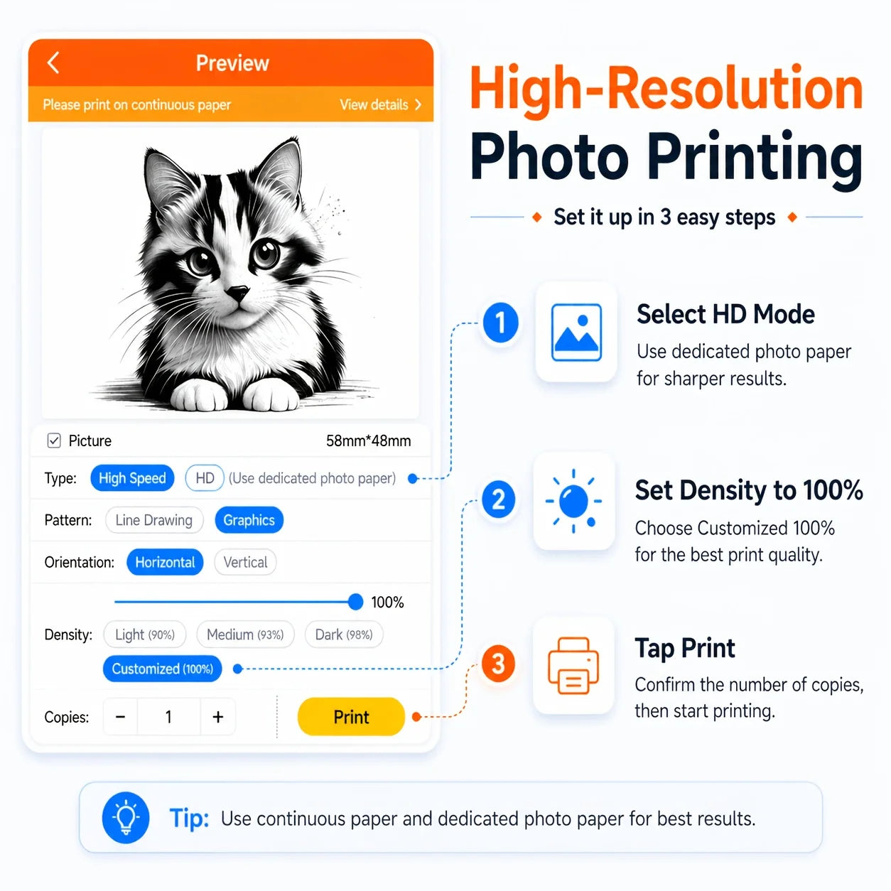 Wireless Portable Mini Thermal Photo Printer with Mobile App USB Charging for Thermal Paper Photos & Notes Ideal for Offices Supermarkets Android/iPhone