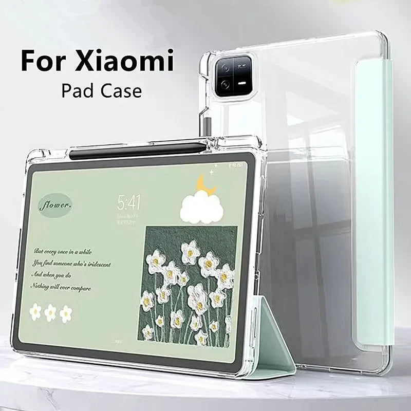 Tablet Smart Case for XiaoMI Mi Pad 8 7 6 5 Max 6S Pro 12.4 Redmi Pad SE 8.7 11 10.61 Pro12.1 '' Transparent Pencil Holder Cover