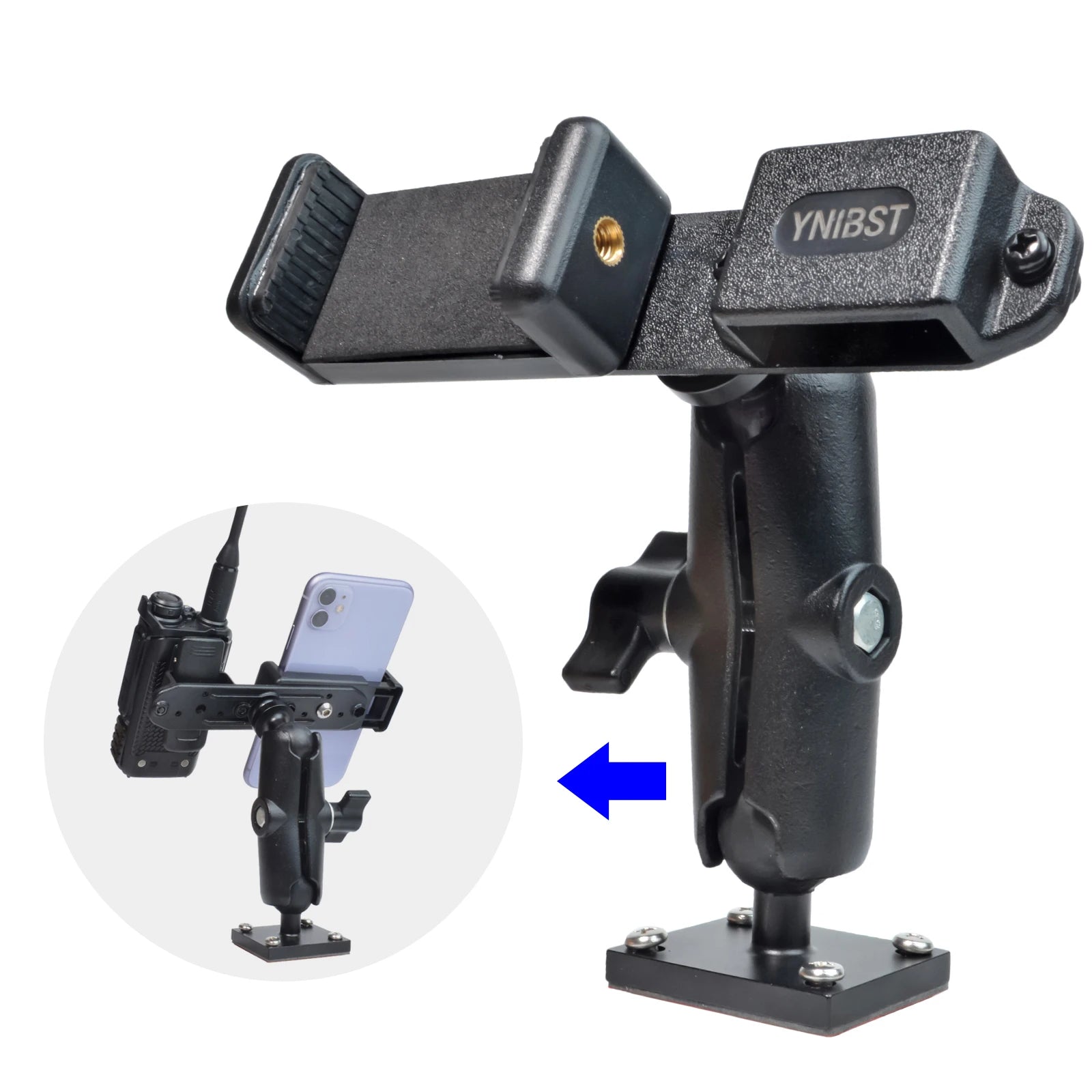 Handheld Radio and CB Mic Holder Heavy Duty Drill Base Holder Mount with Aluminum Arm with Adhesive Back and Pre Drill Holes
