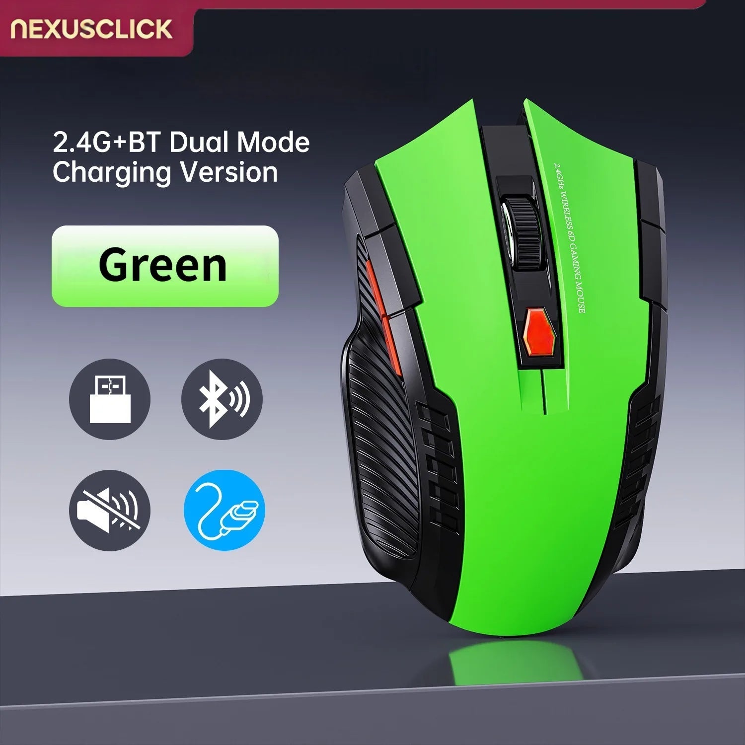 NEXUSCLICK Wireless Optoelectronic Mouse,1600DPI 6 Silent clicks New Game&Craft Gift Mice in Stock USB Receiver for Office Gamer