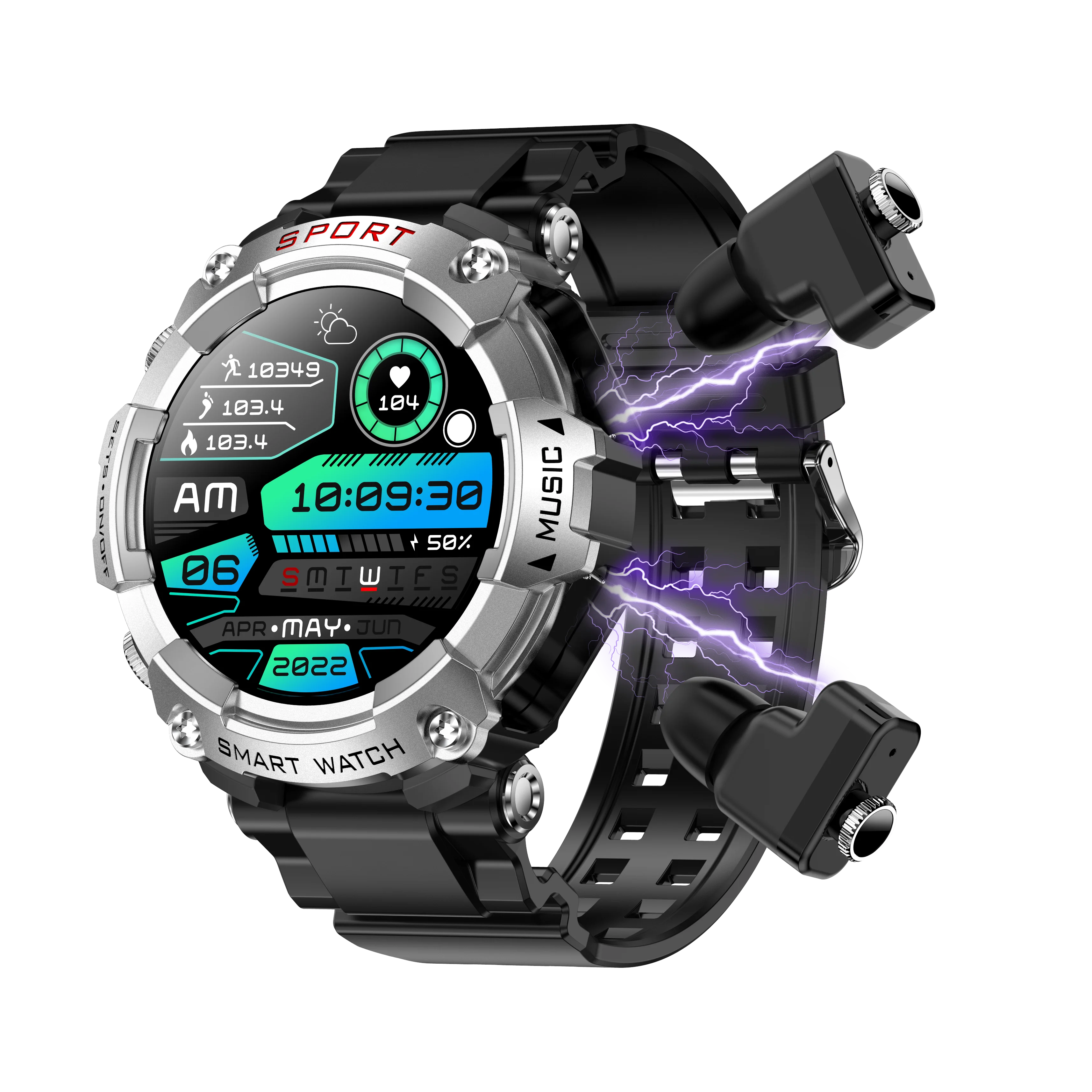 LaNikar Smart Watch AMOLED Display With In-Ear Bluetooth Headset Heart Rate Blood Pressure Oxygen Saturation Monitoring HD Audio