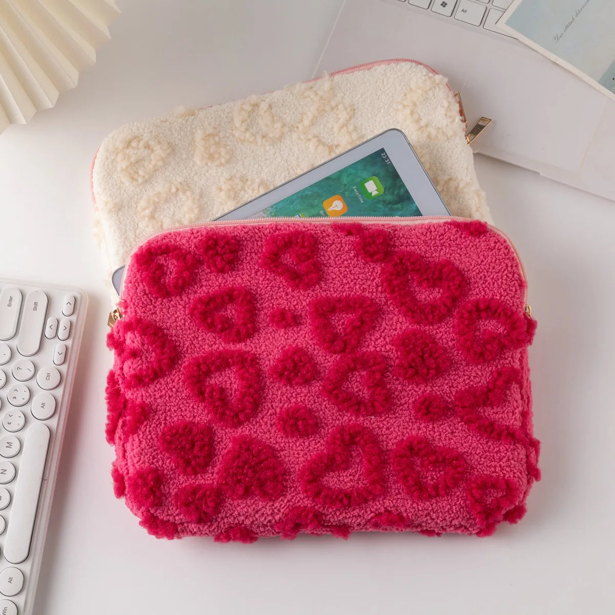 Cute Laptop Bag Sleeve Tablet Cover 9.7 11 13 14 15 15.6 Inch For MacBook Air Pro Xiaomi Dell Acer Notebook Computer Pouch Pink