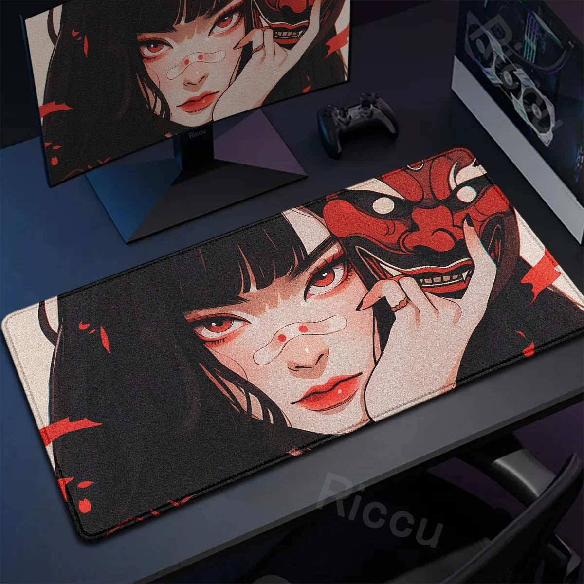 40x90cm Gaming Samurai Oni Mouse Pad Japan Mask Girl Deskmat Large Gamer Professional Premium Mousepad Speed Control Accessories